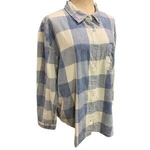 XL Berkley Jensen Womens Blue White Casual Button Up Shirt